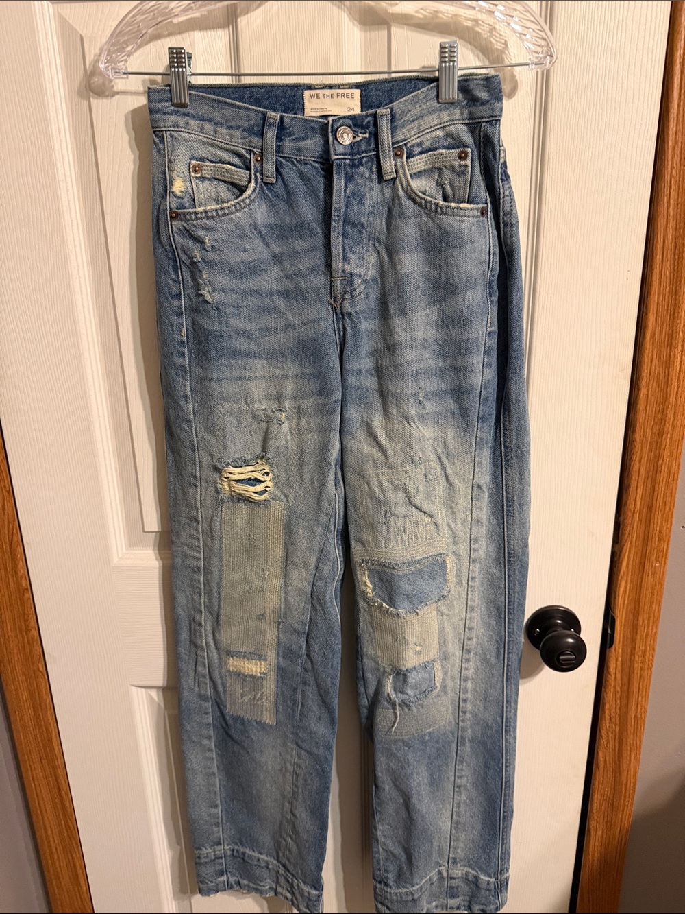 We The Free Washed Light Blue Distressed Straight-Leg Jeans BRAND NEW FROM FP🔥